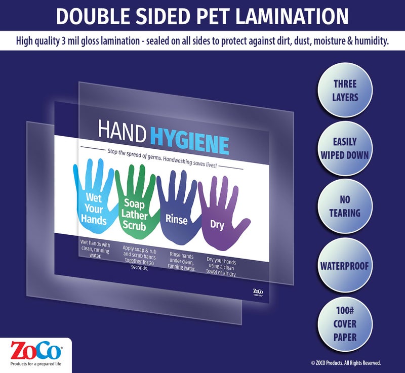 ZOCO â€“ Hand Hygiene Poster â€“ Laminated 12x18 â€“ Handwashing Chart for Kids & Adults â€“ School, Workplace, Clinic, Nurse Office Decor - Image 3